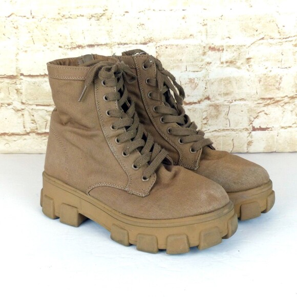 Circus Sam Edelman Boots Womens 8 Brown Dane Canvas Chunky Lug-Sole Combat - Picture 1 of 15